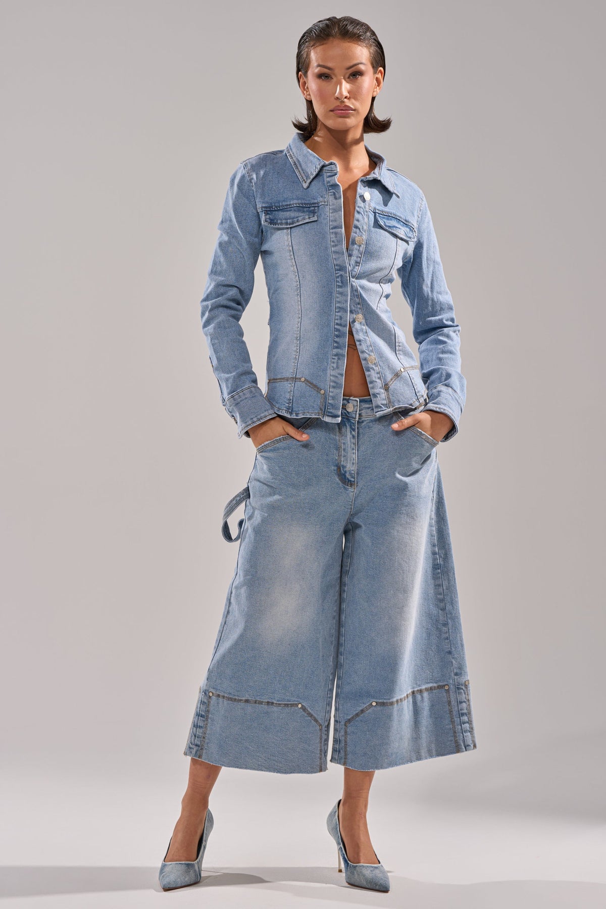 ROCK MY WORLD WIDE-LEG DENIM BERMUDA SHORTS