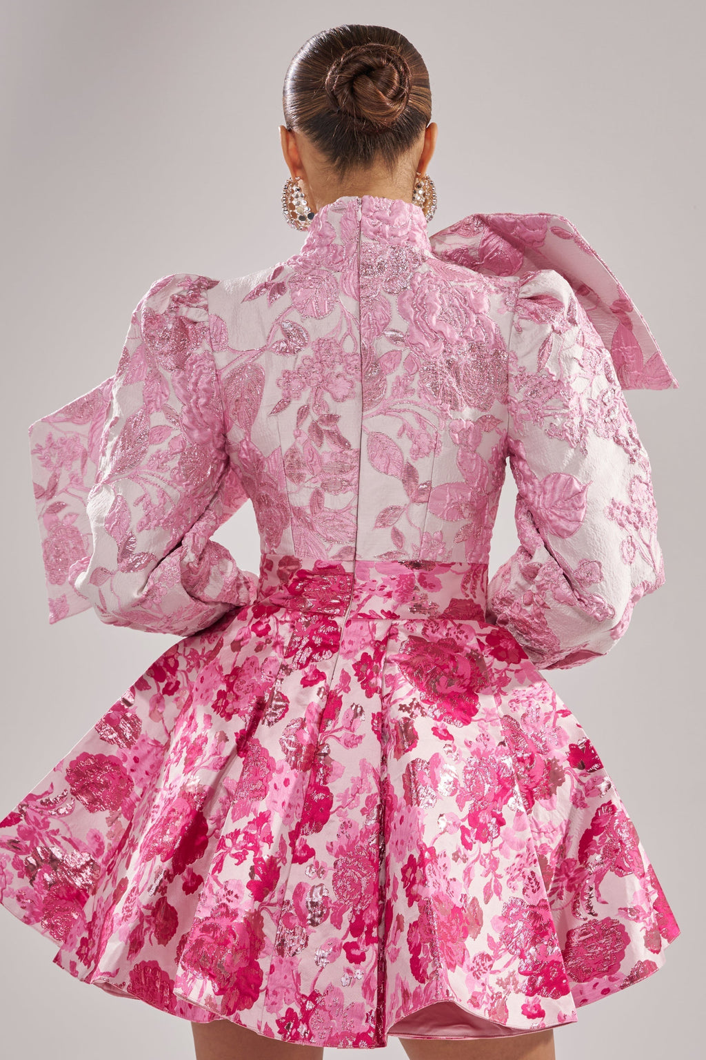 RENAISSANCE TWO-TONE BROCADE MINI DRESS IN PINK