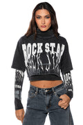 ROCK STAR GRAPHIC LAYERED TURTLE NECK TOP