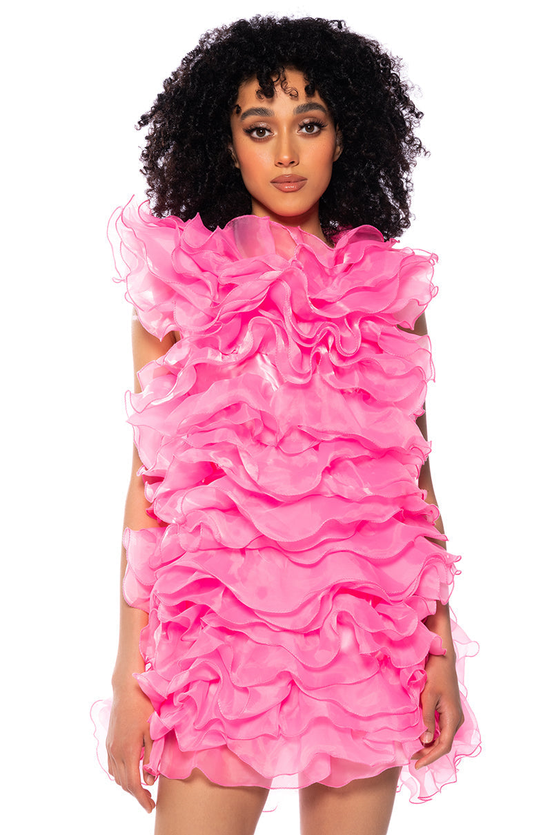 RAOLA ULTRA RUFFLED SLEEVELESS DRESS